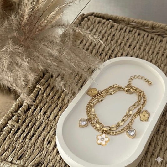 Bracelet Flora - Blanc et Doré